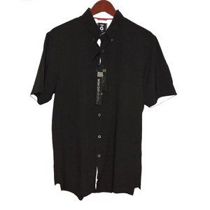 Men's Fried-Denim Slim Fit Short Sleeve Button-Down Shirt Size L